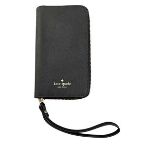 Kate Spade Zip Around Saffiano Leather Black iPhone X Wristlet Folio Case